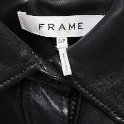 Frame Black Leather Button Front Half Sleeve Shirt S