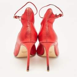 Francesco Russo Red Leather and PVC Open Toe Ankle Strap Pumps Size 38