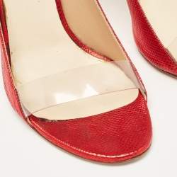 Francesco Russo Red Leather and PVC Open Toe Ankle Strap Pumps Size 38