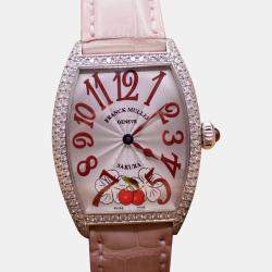 Franck Muller Silver Diamond 18k White Gold Cintree Curvex  Quartz Women's Wristwatch 29 mm