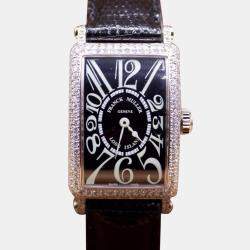 Franck Muller Black Diamond 18k White Gold Long Island Quartz Women's Wristwatch 29 mm