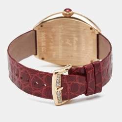 Pre Owned Franck Muller Silver Dial 18K Rose Gold Diamond Alligator Leather Heart 5002 M QZ Women's Wristwatch 34.50 mm