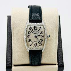 Pre Owned Franck Muller Cintree Curvex 1752 QZ D Quartz Silver Diamond 18K White Gold Women's Wristwatch 25 mm