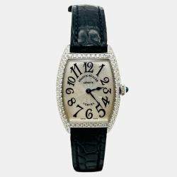 Pre Owned Franck Muller Cintree Curvex 1752 QZ D Quartz Silver Diamond 18K White Gold Women's Wristwatch 25 mm