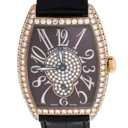 Pre Owned Franck Muller Brown Diamond Pave 18K Rose Gold Cintree Curvex 7502 S6 D CD Women'e Wristwatch 29 mm