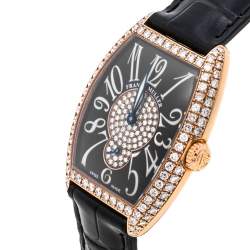 Pre Owned Franck Muller Brown Diamond Pave 18K Rose Gold Cintree Curvex 7502 S6 D CD Women'e Wristwatch 29 mm