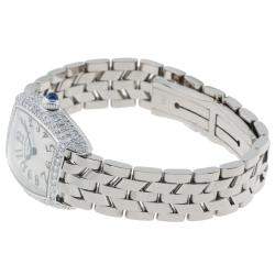 Pre Owned Franck Muller Silver Diamonds 18K White Gold Curvex 2500QZD Women's Wristwatch 20 MM