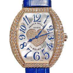 Franck Muller Silver 18K Rose Gold Leather Diamond Pave Heart 5000 H SC D3 1P Women's Wristwatch 39mm