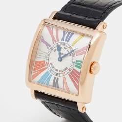  Franck Muller Silver 18K Rose Gold Alligator Leather Master Square Color Dreams 6002 M QZ R Women's Wristwatch 32.50 mm
