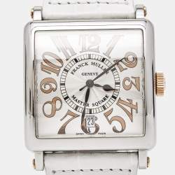 Franck Muller Silver 18k Rose Gold Stainless Steel Alligator Master Square 6000.H.SC.DT.V.ST.G Unisex Wristwatch 37 mm
