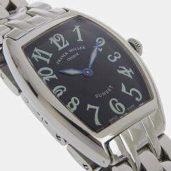 Franck Muller Black/Silver Stainless Steel Tonneau Curvex Sunset Quartz Women's Wristwatch 25 mm