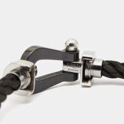 Fred Force 10 Cord Black Diamond Ceramic 18k White Gold Bracelet 16