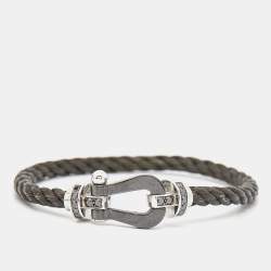 Fred Force 10 Cord Black Diamond Ceramic 18k White Gold Bracelet 16