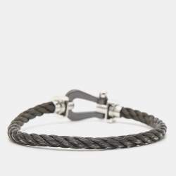 Fred Force 10 Cord Black Diamond Ceramic 18k White Gold Bracelet 16