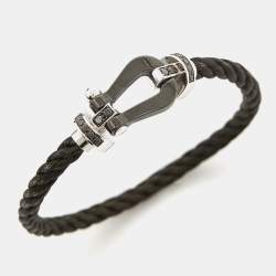 Fred Force 10 Cord Black Diamond Ceramic 18k White Gold Bracelet 16