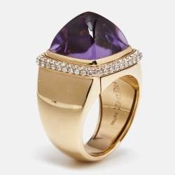 Fred Pain de Sucre Amethyst Diamond 18k Rose Gold Ring Size 54