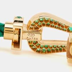 Pre Owned Fred Force 10 Emerald 18k Yellow Gold Green Cable Large Model Bracelet 19