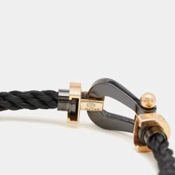 Pre Owned Fred Force 10 Diamond Ceramic 18k Rose Gold Black Cable Large Model Bracelet 16