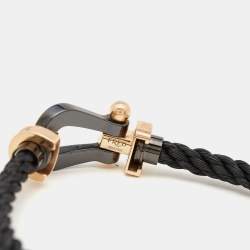 Pre Owned Fred Force 10 Diamond Ceramic 18k Rose Gold Black Cable Large Model Bracelet 16