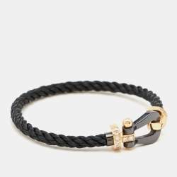 Pre Owned Fred Force 10 Diamond Ceramic 18k Rose Gold Black Cable Large Model Bracelet 16