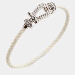 Fred Force 10 Diamond 18k White Gold Steel Cord Bracelet