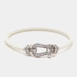Fred Force 10 Diamond 18k White Gold Steel Cord Bracelet