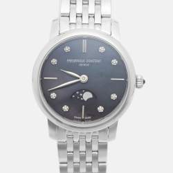 Pre Owned Frederique Constant Slimline Moonphase FC-206MPBD1S6B Black Mother Of Pearl Dial Stainless Steel Diamond Women's Wristwatch 30 mm