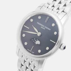 Pre Owned Frederique Constant Slimline Moonphase FC-206MPBD1S6B Black Mother Of Pearl Dial Stainless Steel Diamond Women's Wristwatch 30 mm