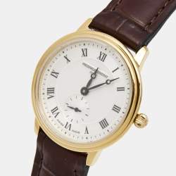 مملوكة مسبقًا Frederique Constant Silver Gold Plated Stainless Steel Crococalf Slimline FC-235M1S5 Women's Wristwatch 28.6 mm