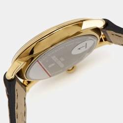 مملوكة مسبقًا Frederique Constant Silver Gold Plated Stainless Steel Crococalf Slimline FC-235M1S5 Women's Wristwatch 28.6 mm