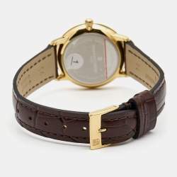 مملوكة مسبقًا Frederique Constant Silver Gold Plated Stainless Steel Crococalf Slimline FC-235M1S5 Women's Wristwatch 28.6 mm