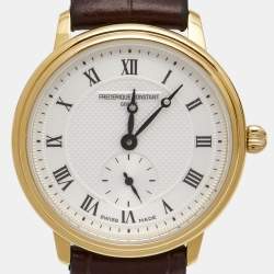 مملوكة مسبقًا Frederique Constant Silver Gold Plated Stainless Steel Crococalf Slimline FC-235M1S5 Women's Wristwatch 28.6 mm