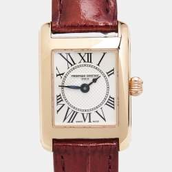 Frederique Constant Silver Rose Gold Plated Stainless Steel Embossed Leather Classics Carre FC-200MC14 Women's Wristwatch 21 mm