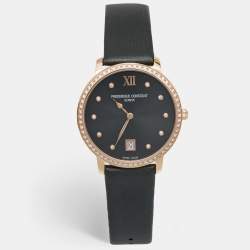Frederique Constant Grey Rose Gold Plated Stainless Steel Satin Diamond Slim Line Joaillerie FC-220G44SD34 Women's Wristwatch 37 mm