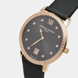 Frederique Constant Grey Rose Gold Plated Stainless Steel Satin Diamond Slim Line Joaillerie FC-220G44SD34 Women's Wristwatch 37 mm