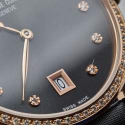 Frederique Constant Grey Rose Gold Plated Stainless Steel Satin Diamond Slim Line Joaillerie FC-220G44SD34 Women's Wristwatch 37 mm