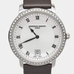Pre Owned Frederique Constant Silver Stainless Steel Satin Diamond Slim Line FC-220M4SD36 Women's Wristwatch 37 mm