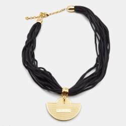 Pre Owned Frey Wille Fire Enamel Gold Tone Cord Necklace