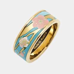 Pre Owned Frey Wille Fire Enamel Gold Tone Ring Size 58