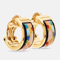 Pre Owned Frey Wille Multicolor Fire Enamel Gold Plated Hoop Earrings