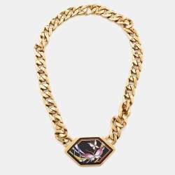 Frey Wille Vintage Multicolor Fire Enamel Chain Link Pendant Necklace