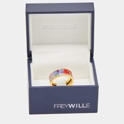Pre Owned Frey Wille Fire Enamel Gold Tone Ring Size 55