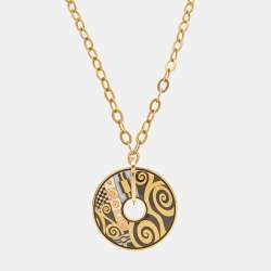 Pre Owned FreyWille Gustav Klimt Adele Bloch-Bauer Luna Piena Fire Enamel Gold Tone Pendant Necklace