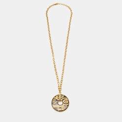 Pre Owned FreyWille Gustav Klimt Adele Bloch-Bauer Luna Piena Fire Enamel Gold Tone Pendant Necklace