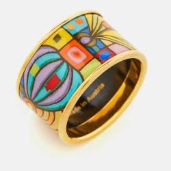 Pre Owned Frey Wille Diva Ring, Hundertwasser, 10002 Nights Fire Enamel Gold Tone Bracelet