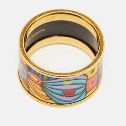 Pre Owned Frey Wille Diva Ring, Hundertwasser, 10002 Nights Fire Enamel Gold Tone Bracelet