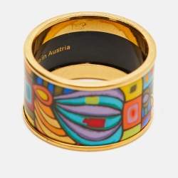 Pre Owned Frey Wille Diva Ring, Hundertwasser, 10002 Nights Fire Enamel Gold Tone Bracelet