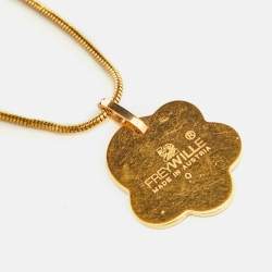 Pre Owned Frey Wille Flower Fire Enamel Gold Tone Pendant Necklace