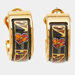 Pre Owned Frey Wille Multicolor Fire Enamel Gold Tone Hoop Earrings