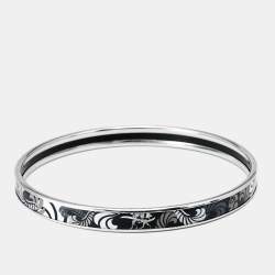 Frey Wille Black Enamel Silver Tone Ultra Bangle Bracelet
